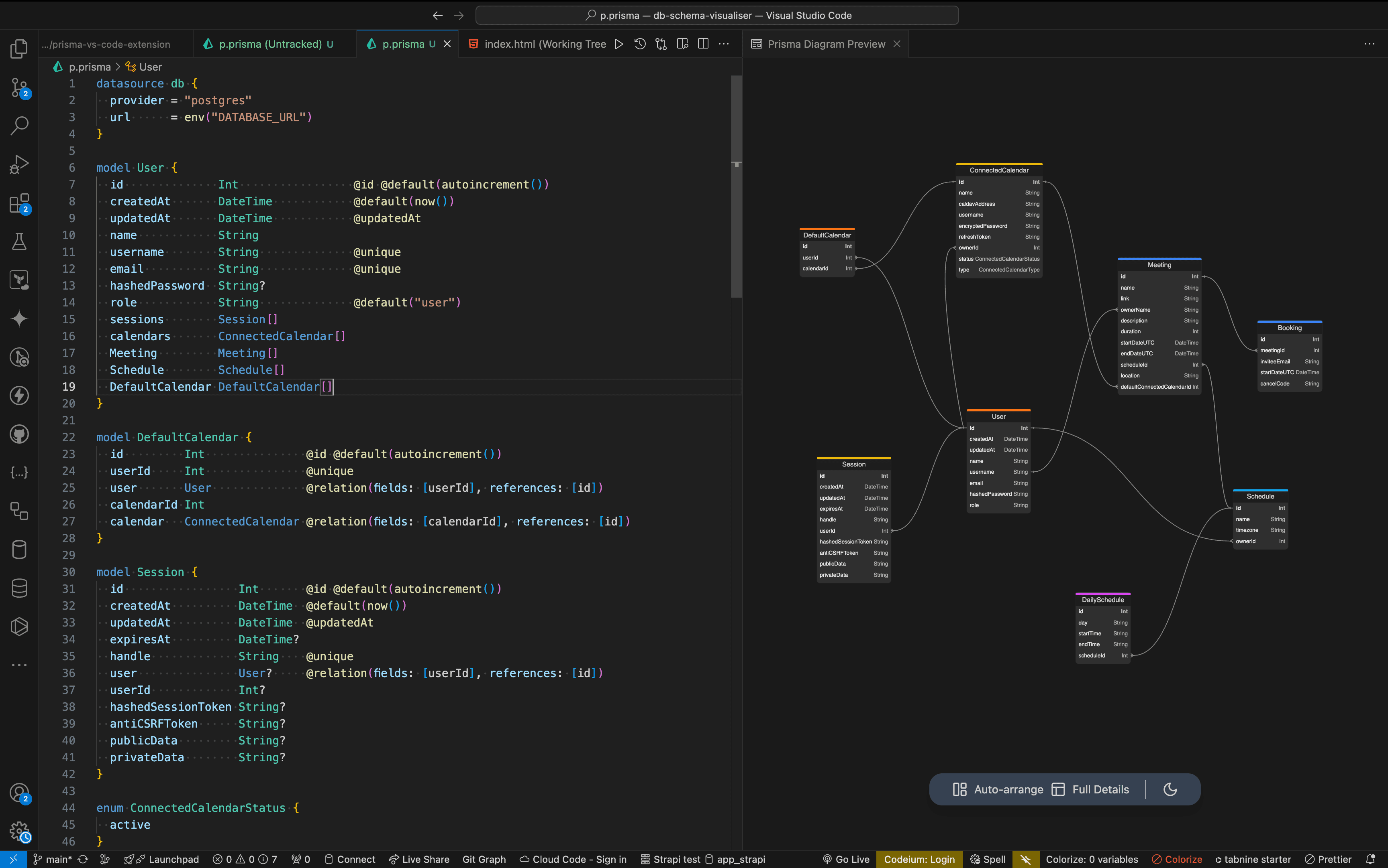 Visualize the entity relationship diagram from Prisma code in the VsCode editor